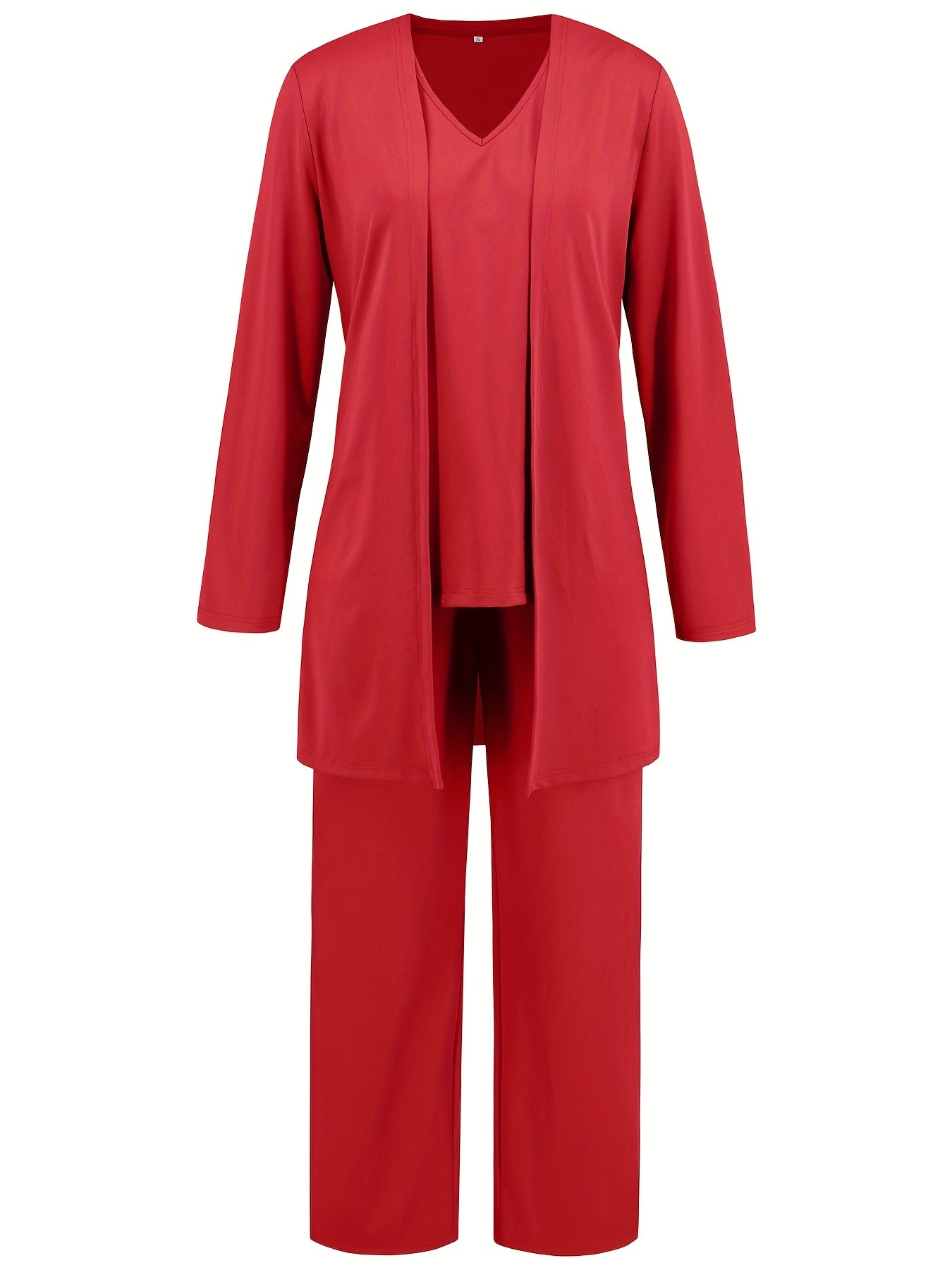 ZAFUL Women's Casual Business Long Sleeve Cardigan, V-Neck Vest Top, Straight Leg Trousers, Fashion Commuter Three-Piece Suit