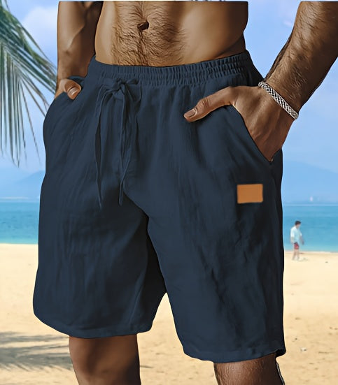New Shorts, Drawstring Style, Elastic Waist, Solid Color, Breathable, with Pockets, Suitable for Daily Beach And Seaside Wear, Casual Shorts, Men'S Wear