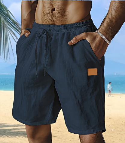 New Shorts, Drawstring Style, Elastic Waist, Solid Color, Breathable, with Pockets, Suitable for Daily Beach And Seaside Wear, Casual Shorts, Men'S Wear