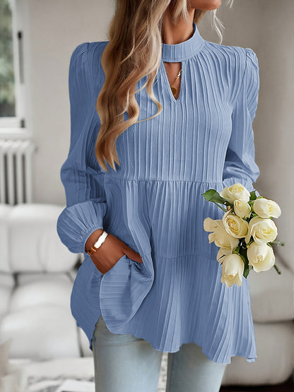 ZAFUL Women's Elegant Ribbed Shirt - Loose Fit Long Sleeve Oversized Blouse, Solid Color Round Neck Tunic Top, Machine Washable Loose Layers for Spring/Autumn & Year-Round Wear (Non-)