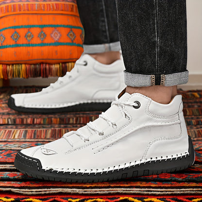 GREKS Men's Plus Size Handmade Ankle Boots - Lightweight Slip-On, Breathable, Durable Mid-Top Driving And Walking Loafers