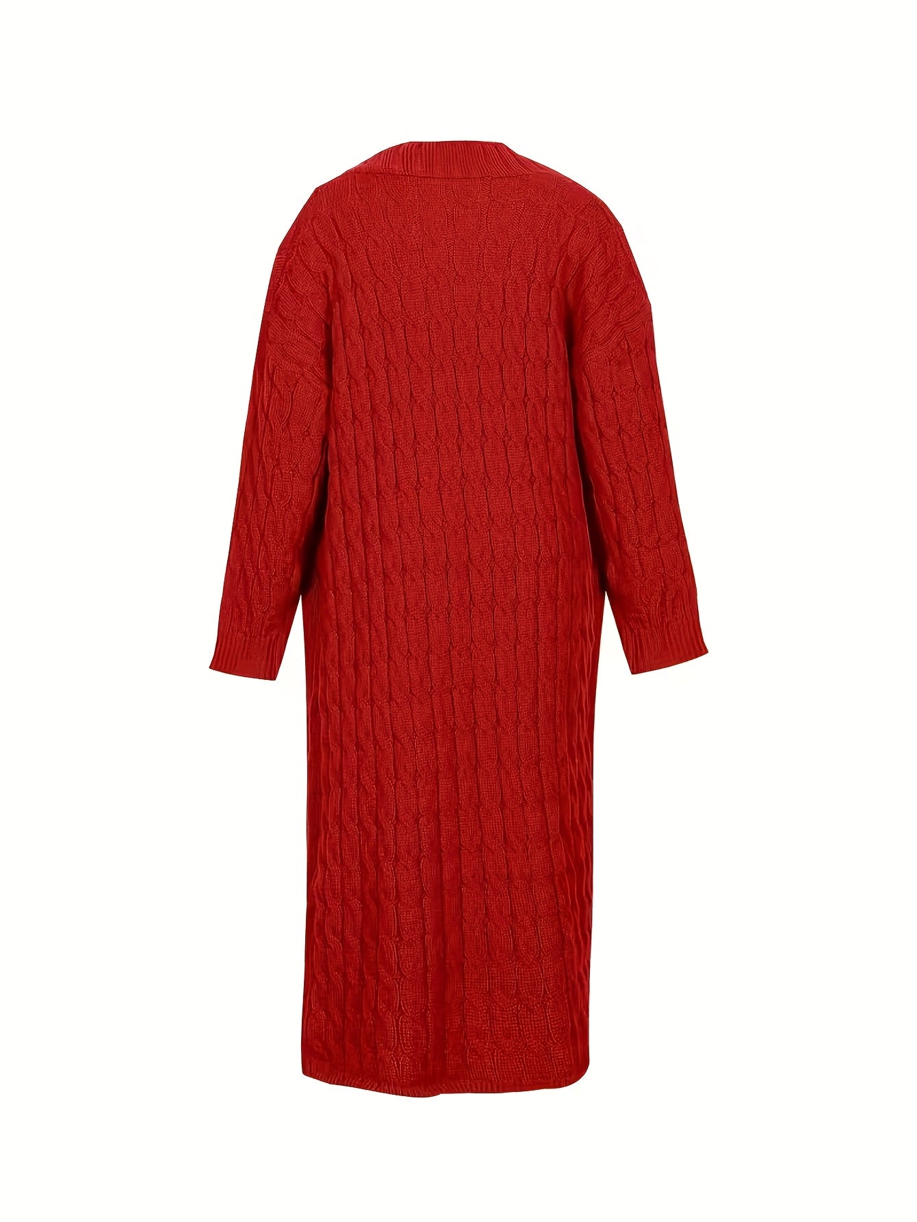 Plus Size, Large Size Twisted Flower Long Cardigan with Large Pockets, Loose Sweater Jacket for Autumn and Winter Fashion, Over the Knee for Outerwear