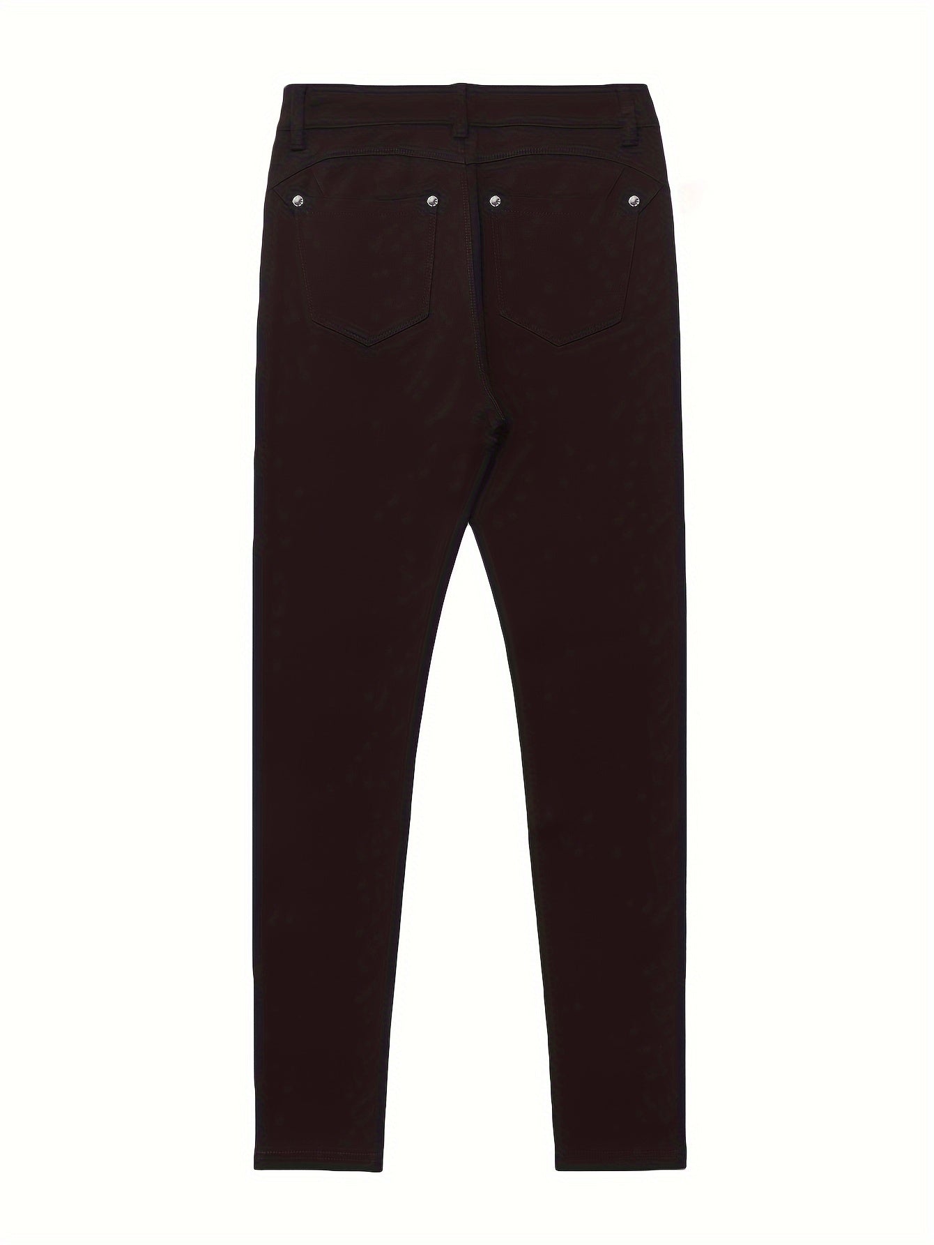 Women's High-Waisted Stretch Street Style Solid Black Skinny Fashion Metal Button Detail Casual Jeans