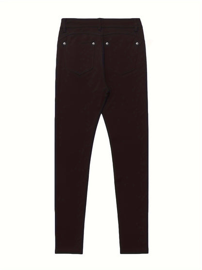 Women's High-Waisted Stretch Street Style Solid Black Skinny Fashion Metal Button Detail Casual Jeans