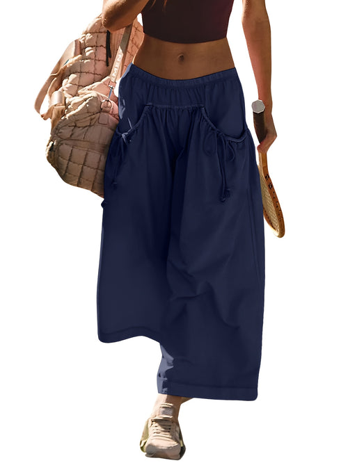 Women'S Lightweight Wide Leg Sweatpants - Summer High Waist Elastic Joggers With Pockets | Cargo Pants For Workout Hiking Travel | Casual Streetwear Athleisure Capri Pants