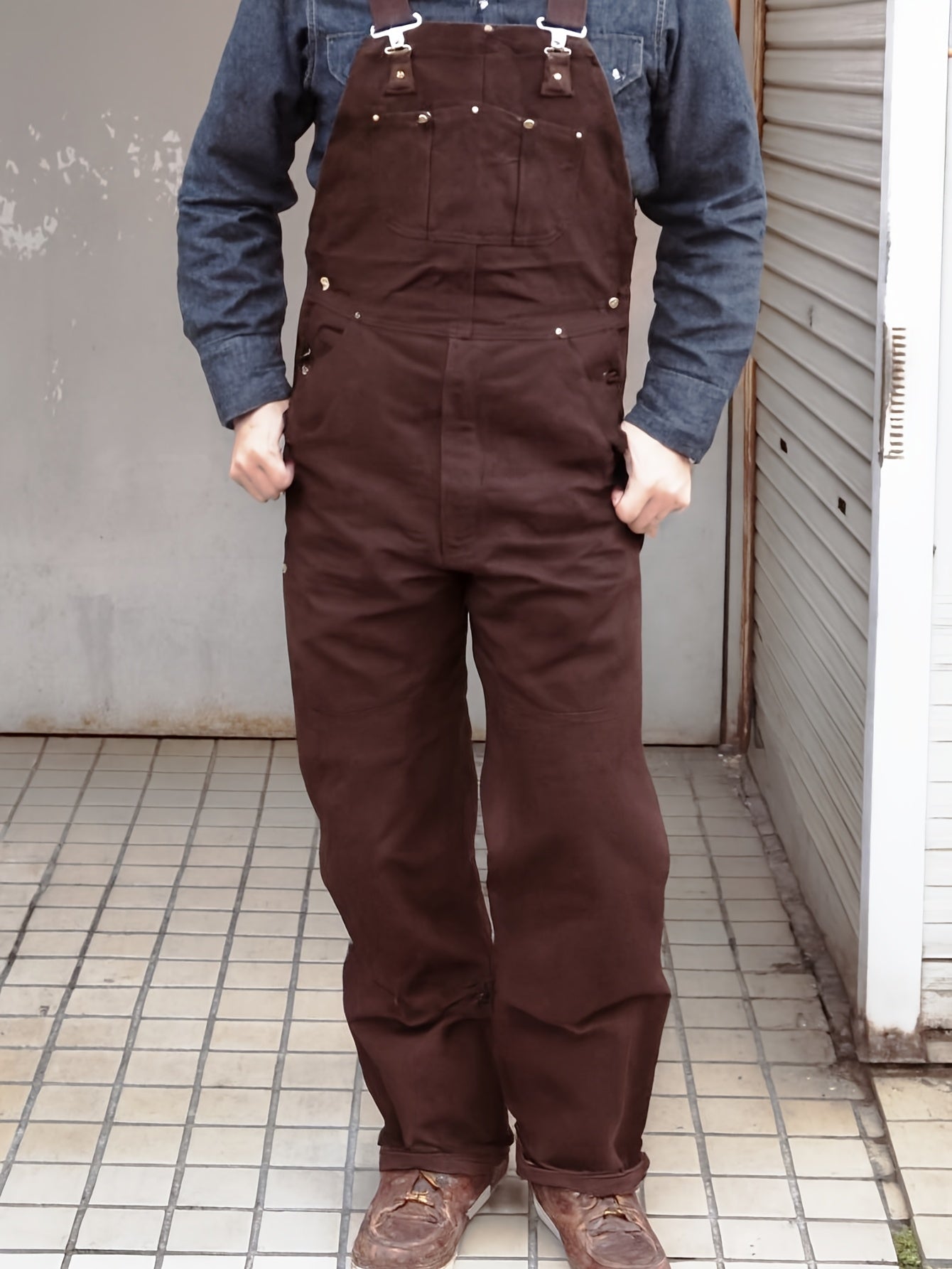 Men'S Brown Oxford Overalls - Multi-Pocket Workwear with Adjustable Straps And Waist, Durable for Farm/Ranch, Motorcycle And Outdoor - Perfect Birthday And Father'S Day Gift