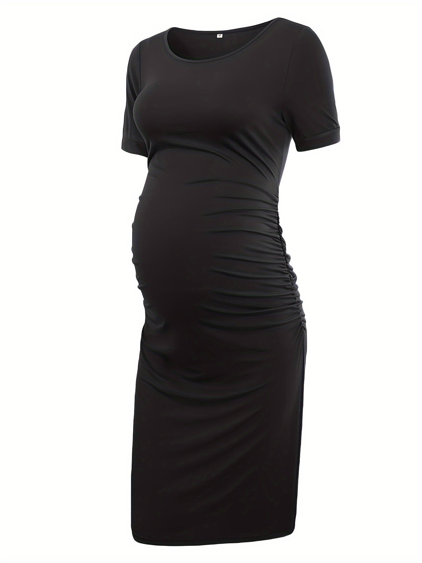 Women's Maternity Bodycon Ruched Side Dress Casual Short Sleeve Dress for Daily Wearing Or Baby Shower