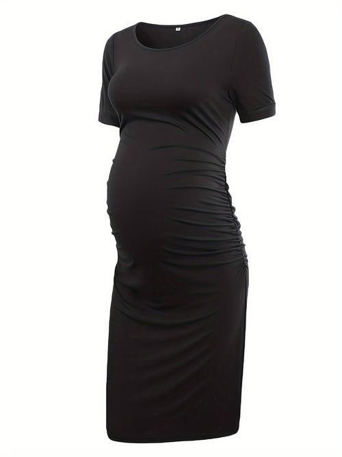 Women's Maternity Bodycon Ruched Side Dress Casual Short Sleeve Dress for Daily Wearing Or Baby Shower