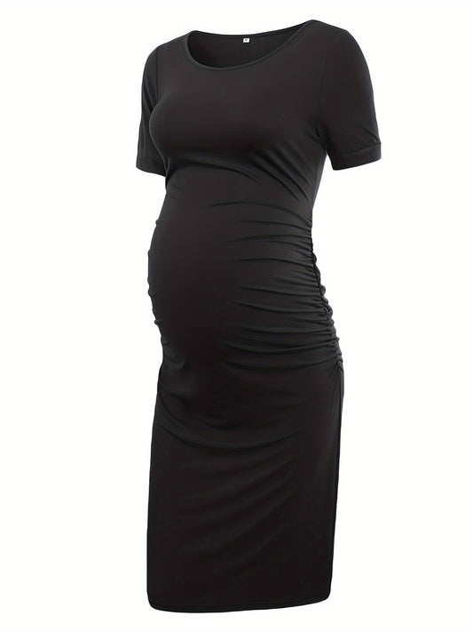 Women's Maternity Bodycon Ruched Side Dress Casual Short Sleeve Dress for Daily Wearing Or Baby Shower