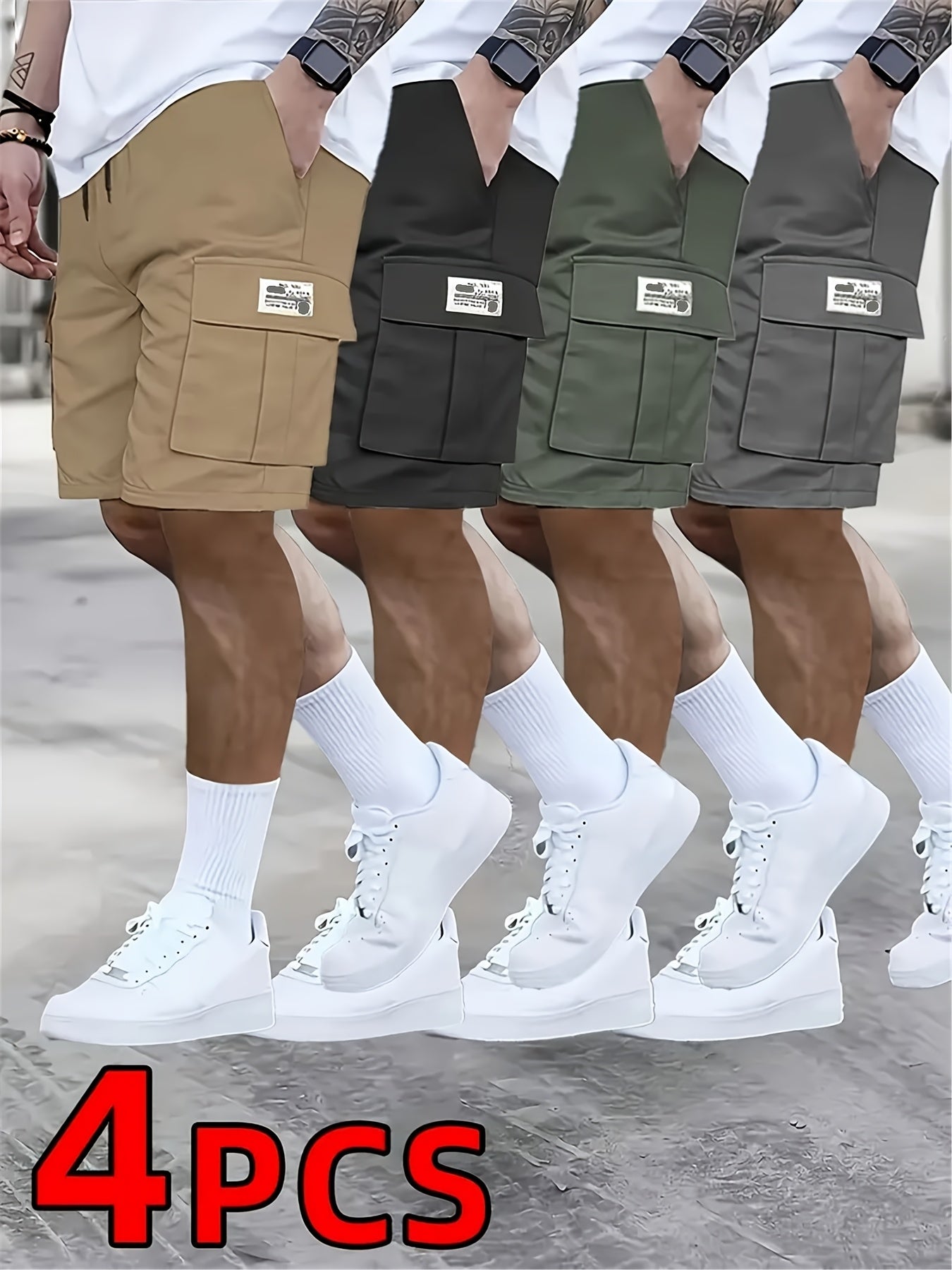 4pcs Set - Men'S Shorts, Casual Loose Shorts, Perfect Choice, Large Pocket Workwear Shorts, Summer Workwear Shorts Men'S Five Quarter Pants Ins Trendy Straight Leg Casual Five Quarter Shorts Couple Basketball Pants