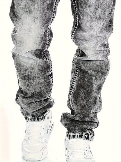 2026 American Snowflake Washed Men's Jeans, Fashionable and Versatile Straight Pants, Elastic Jeans Suitable for All Seasons, Game Day Fan Gear for Soccer and All Fans