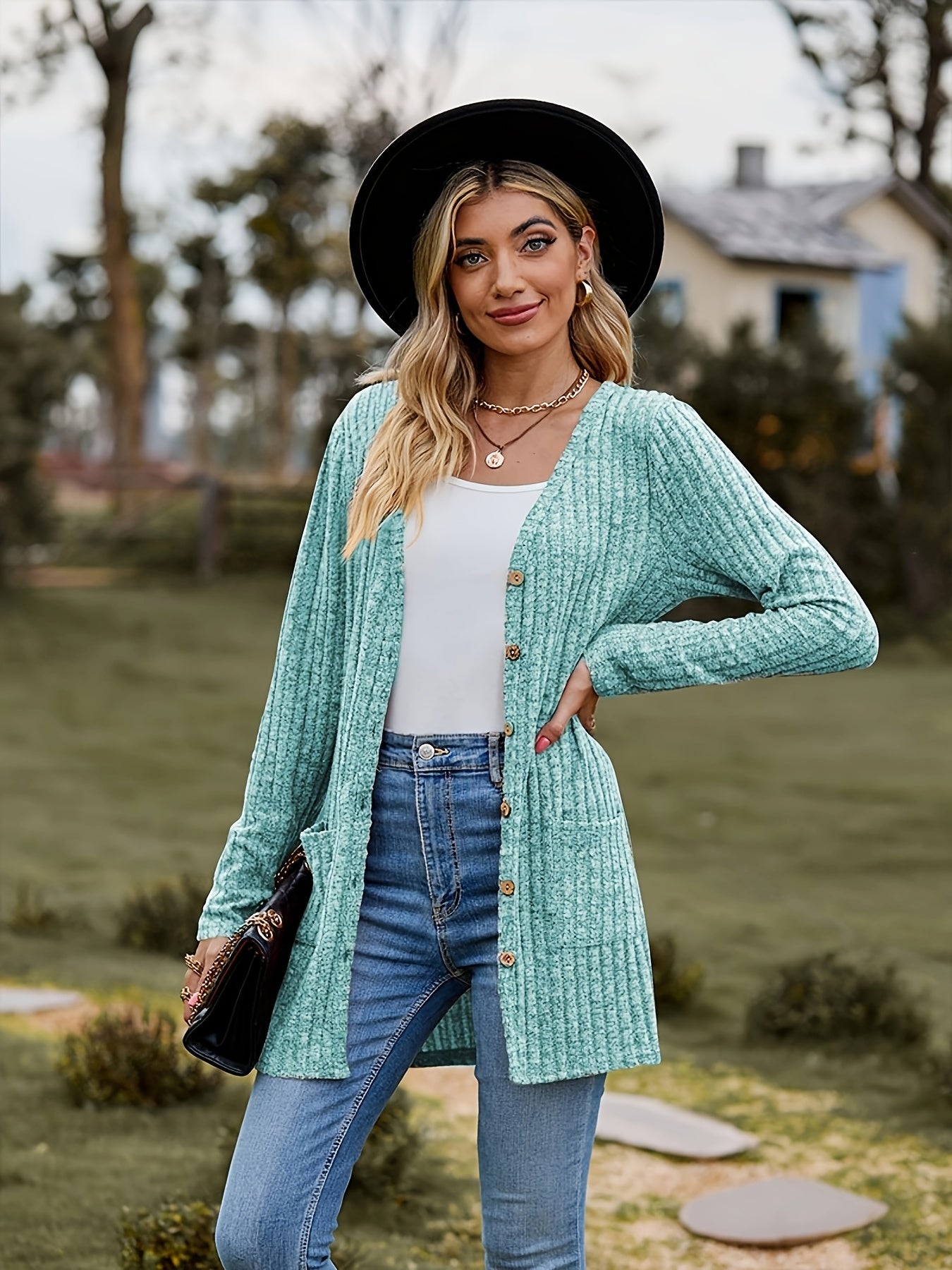 Elegant Orientation + Women'S Fashion Elegant Rib Button Pocket Cardigan