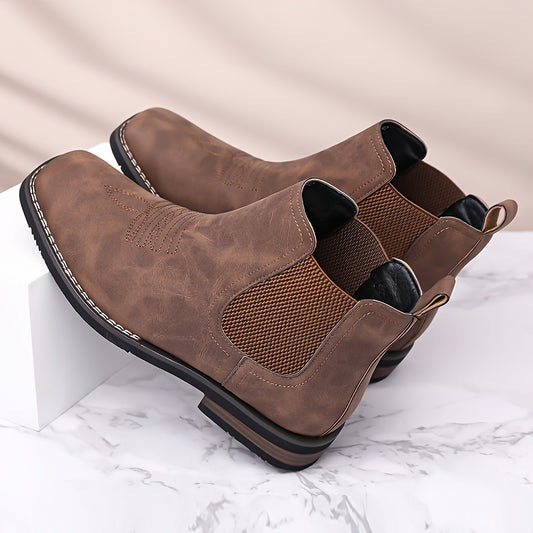 Men's Plus-Size British Vintage Chelsea Boots - Slip- Ankle Boots with & PVC Sole, Square Toe Outdoor Boots Suitable for Spring/Fall/Winter, Casual Daily Wear - New Style Solid Color Boots
