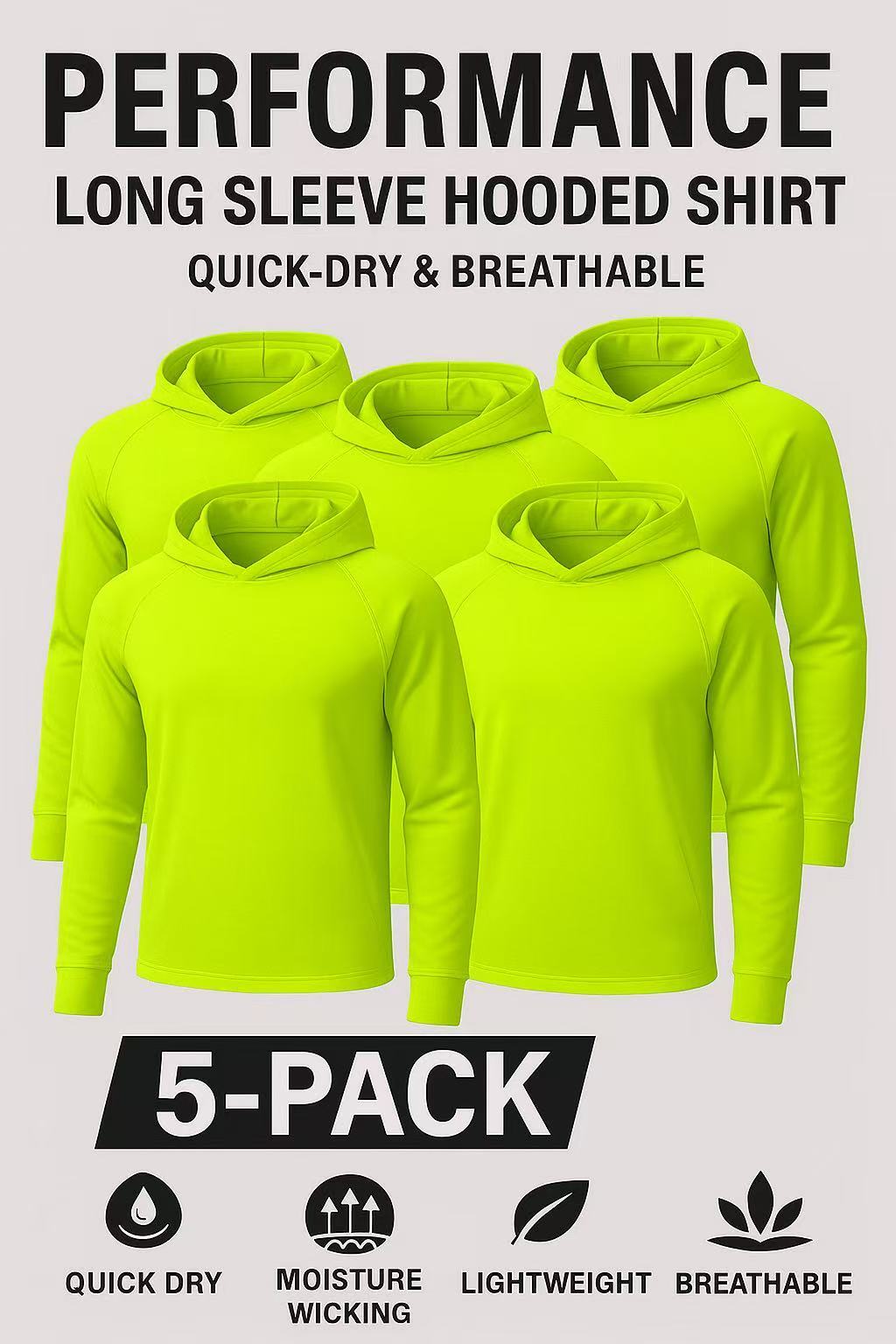 5 Pack Men’s Long Sleeve Hooded Shirts, Quick Dry Sun Protection Tops for Outdoor Work Fishing Hiking