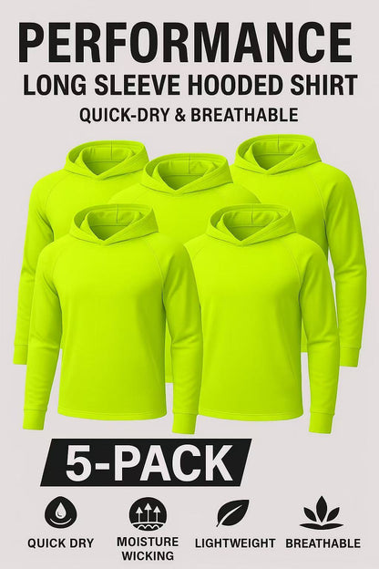 5 Pack Men’s Long Sleeve Hooded Shirts, Quick Dry Sun Protection Tops for Outdoor Work Fishing Hiking
