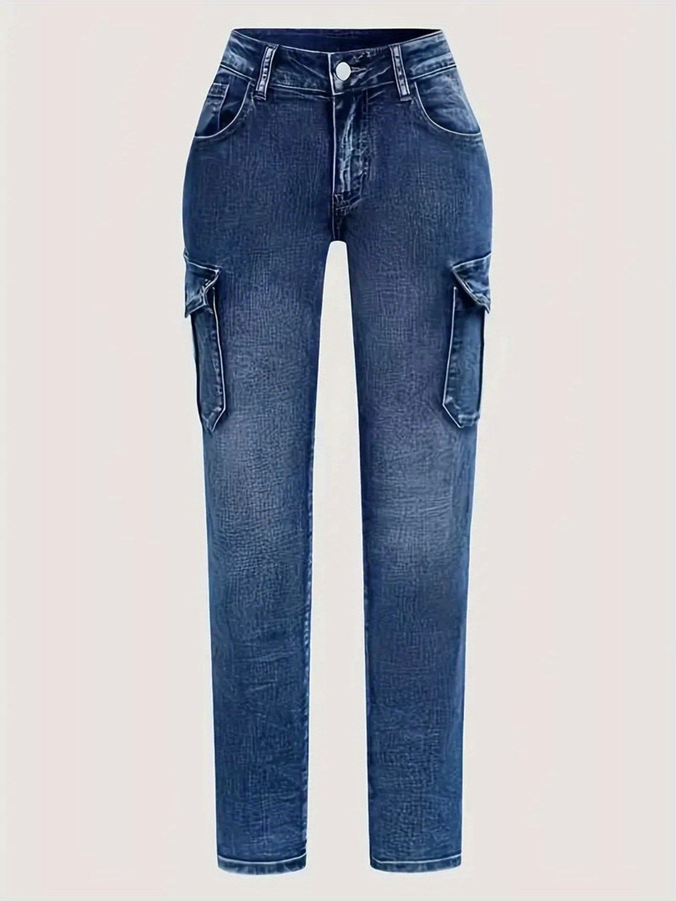 Plus Size Women'S Fashion Skinny Jeans -Comfortable Cargo Denim Pants with Side Pockets