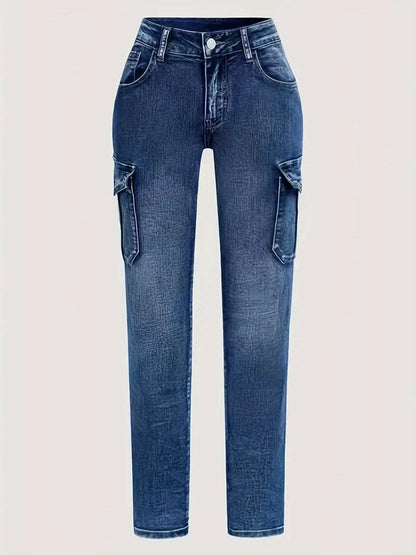 Plus Size Women'S Fashion Skinny Jeans -Comfortable Cargo Denim Pants with Side Pockets
