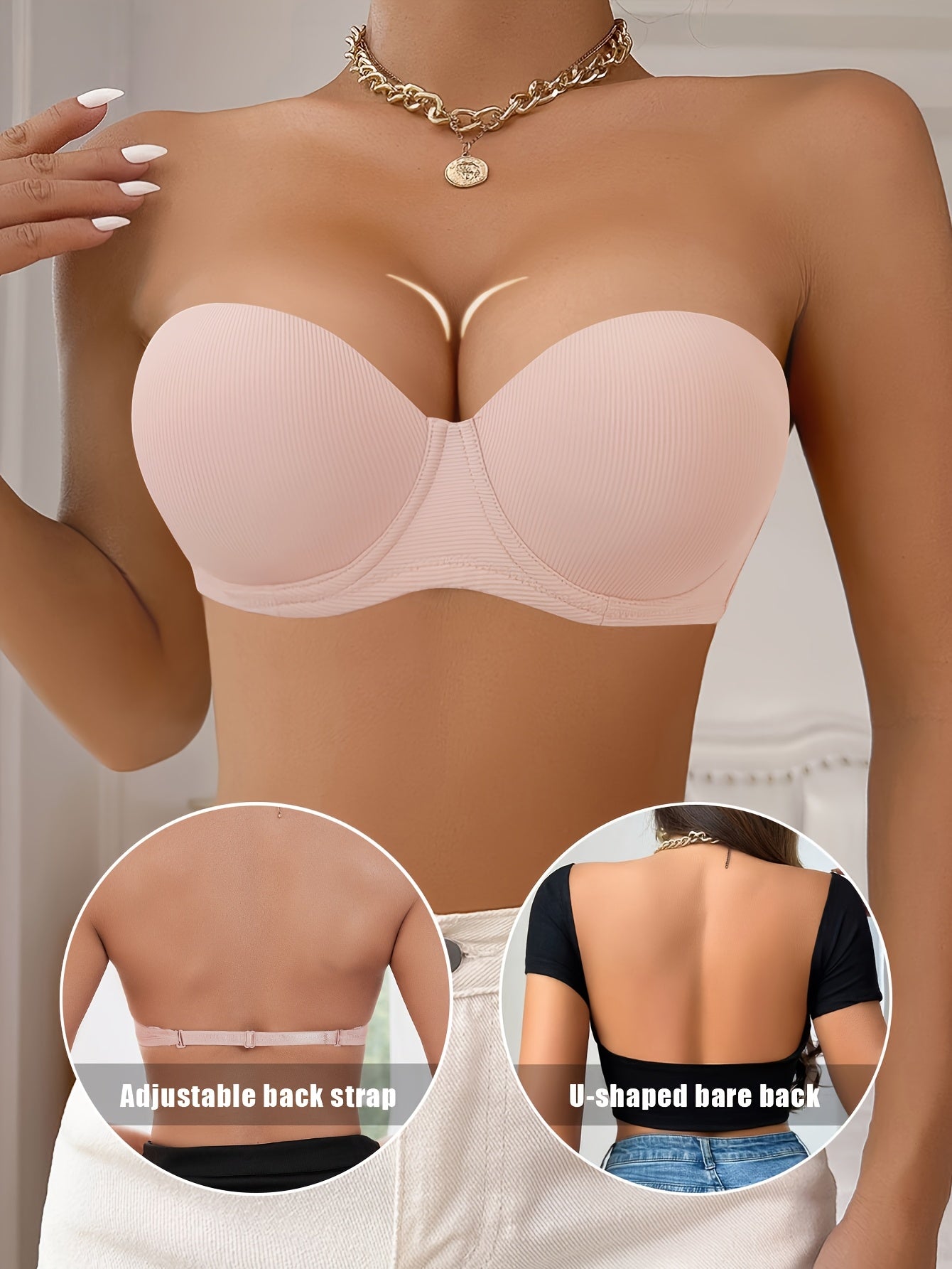 Strapless Invisible Bra, U-shaped Backless Push-up And Non-slip, Invisible And Non-slip When Wearing A Backless Dress Or Tube Top, A Must-have Underwear for Parties And Dates for Both Big And Small Breasts