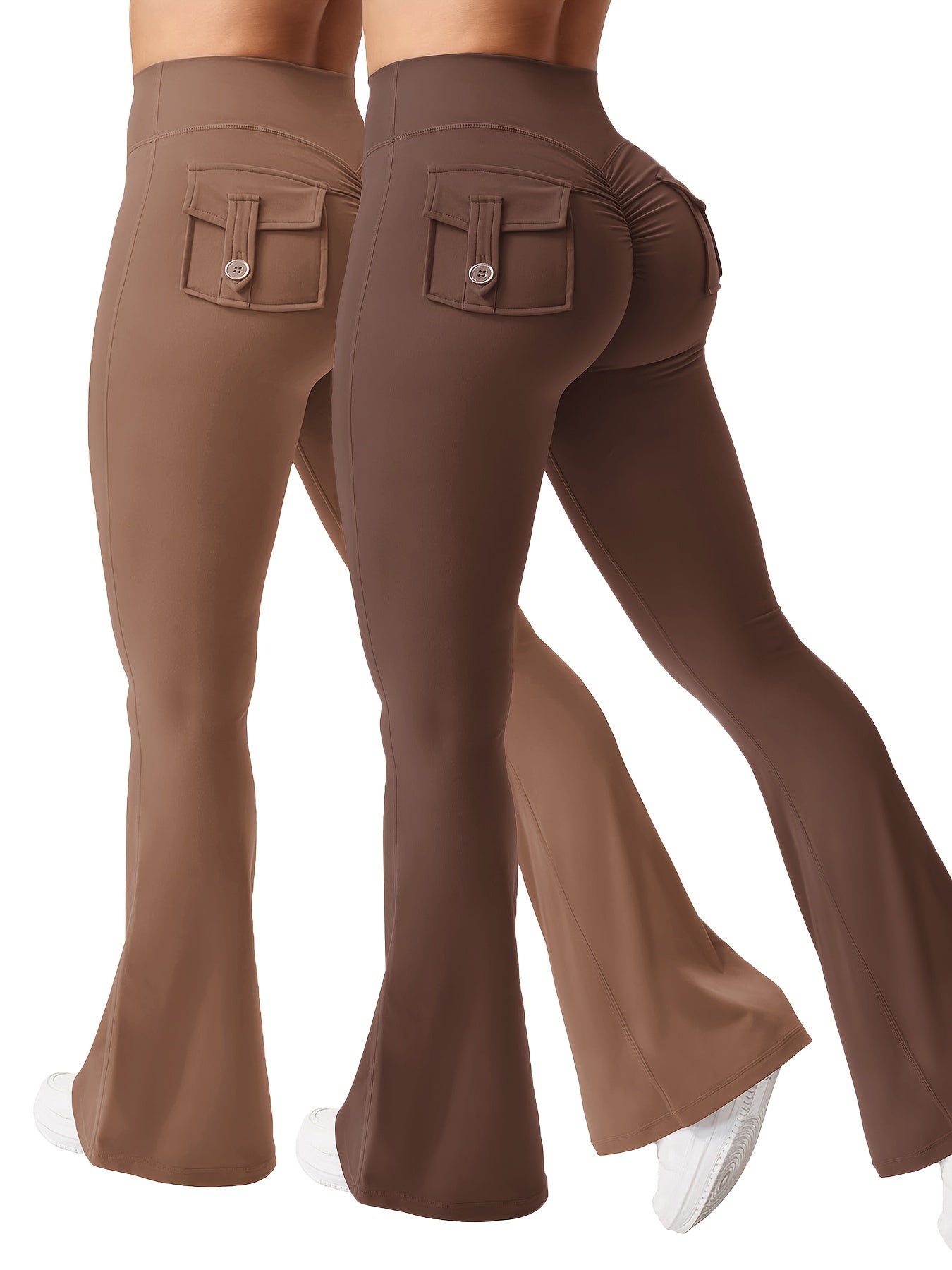 Two Piece Set Combination New Women's Casual Trumpet Yoga Pants Training Trumpet Pants High Waisted Work Clothes Belt Pocket Sportswear