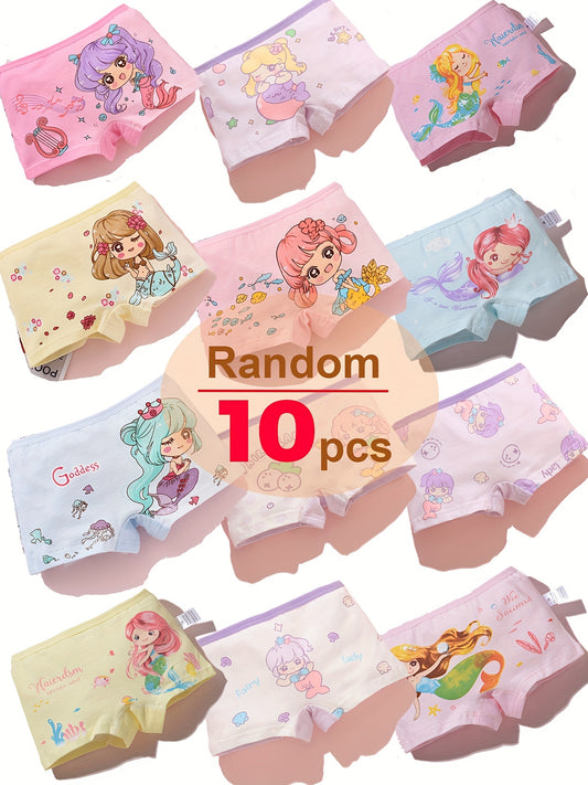 10-Pack Girls' Cotton Briefs - Cute Mermaid and Ocean Prints – main product image