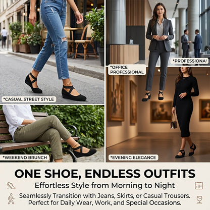 2026 New Women's Black Fashionable One-legged Loafers, Elastic-belt Comfortable Soft Sole Ballet Shoes, Lightweight Wedge Daily Casual Shoes, Solid Color Elegant Flat Shoes, Women Shoes