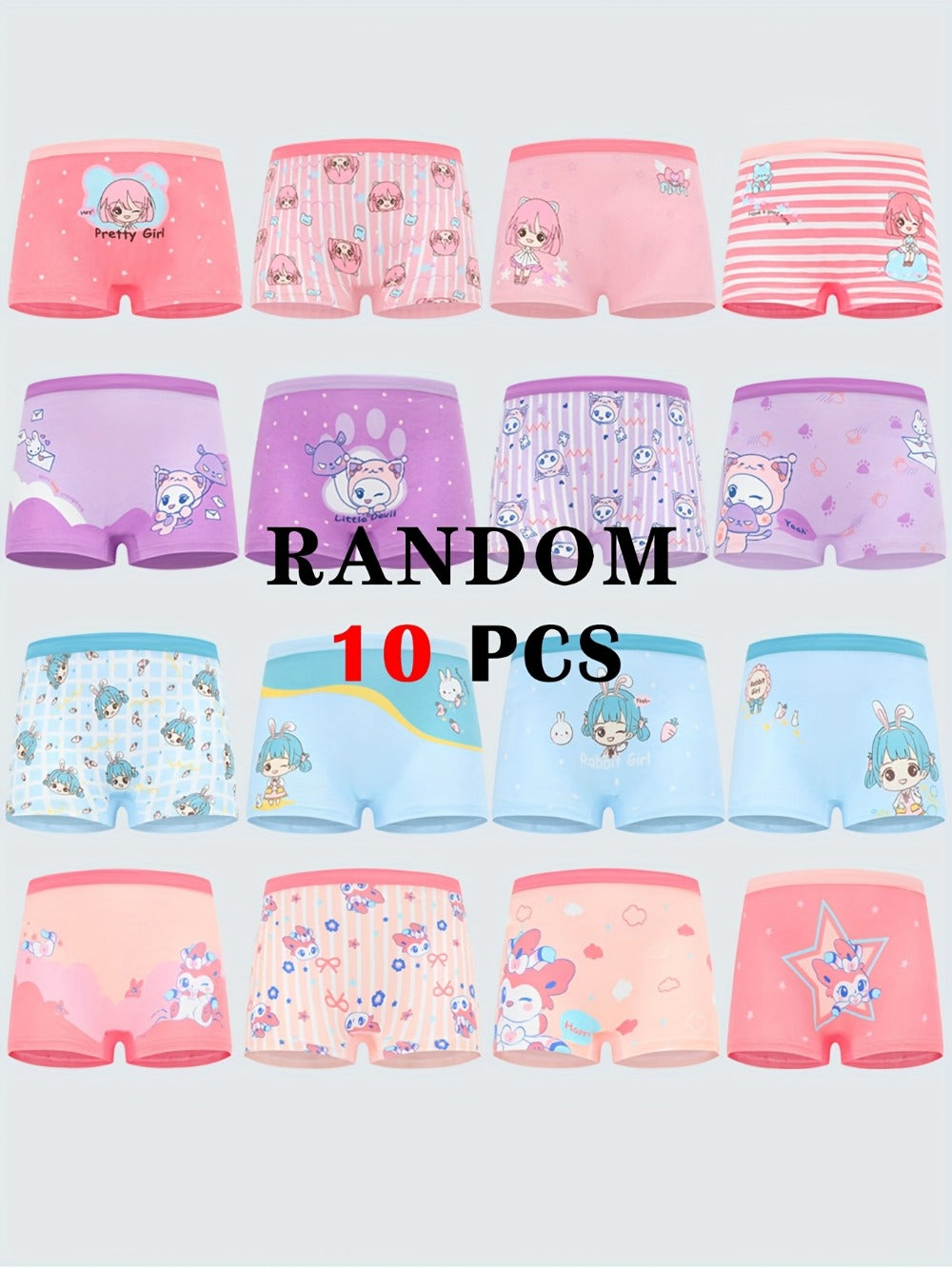 Girls' Boxer Briefs - 10-Pack Assorted Cartoon Print