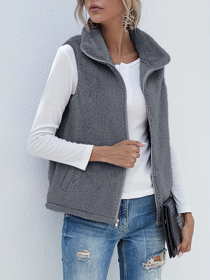 Lightweight Sleeveless Cardigan with a Zipper, Featuring Double-Sided Fleece, Perfect for Autumn And Winter, Complete with Pockets
