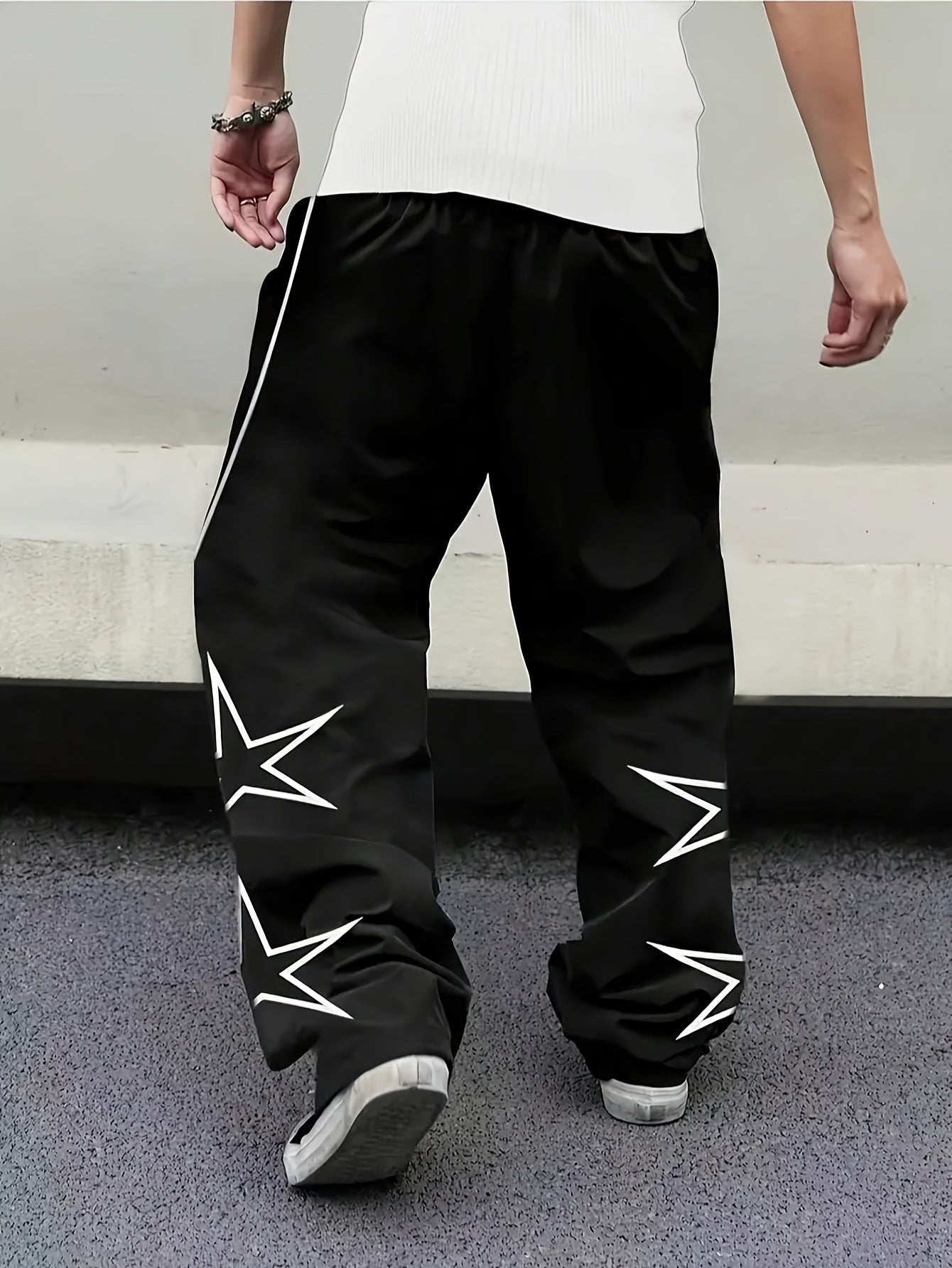 Men'S Outdoor Casual Running Pants with Star Print - Solid Color & Training Trekking Pants, Pocket Design for Spring/Fall, Beach, Urban Strolls - Regular Fit for Mature S (Daily Wear)