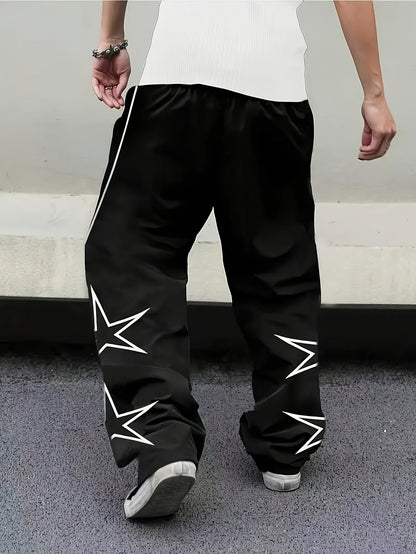 Men'S Outdoor Casual Running Pants with Star Print - Solid Color & Training Trekking Pants, Pocket Design for Spring/Fall, Beach, Urban Strolls - Regular Fit for Mature S (Daily Wear)