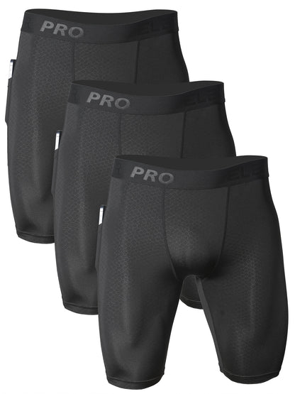3pcs PRO Men's Athletic Boxer Briefs - Moisture-Wicking Quick-Dry Polyester, Stretchy Breathable Fabric with Side Pockets & Crotch Protection for Running, Gym, Fitness - Black, Running Gear, Sporty Style, Durable Construction, Sports Underwear, Active Men