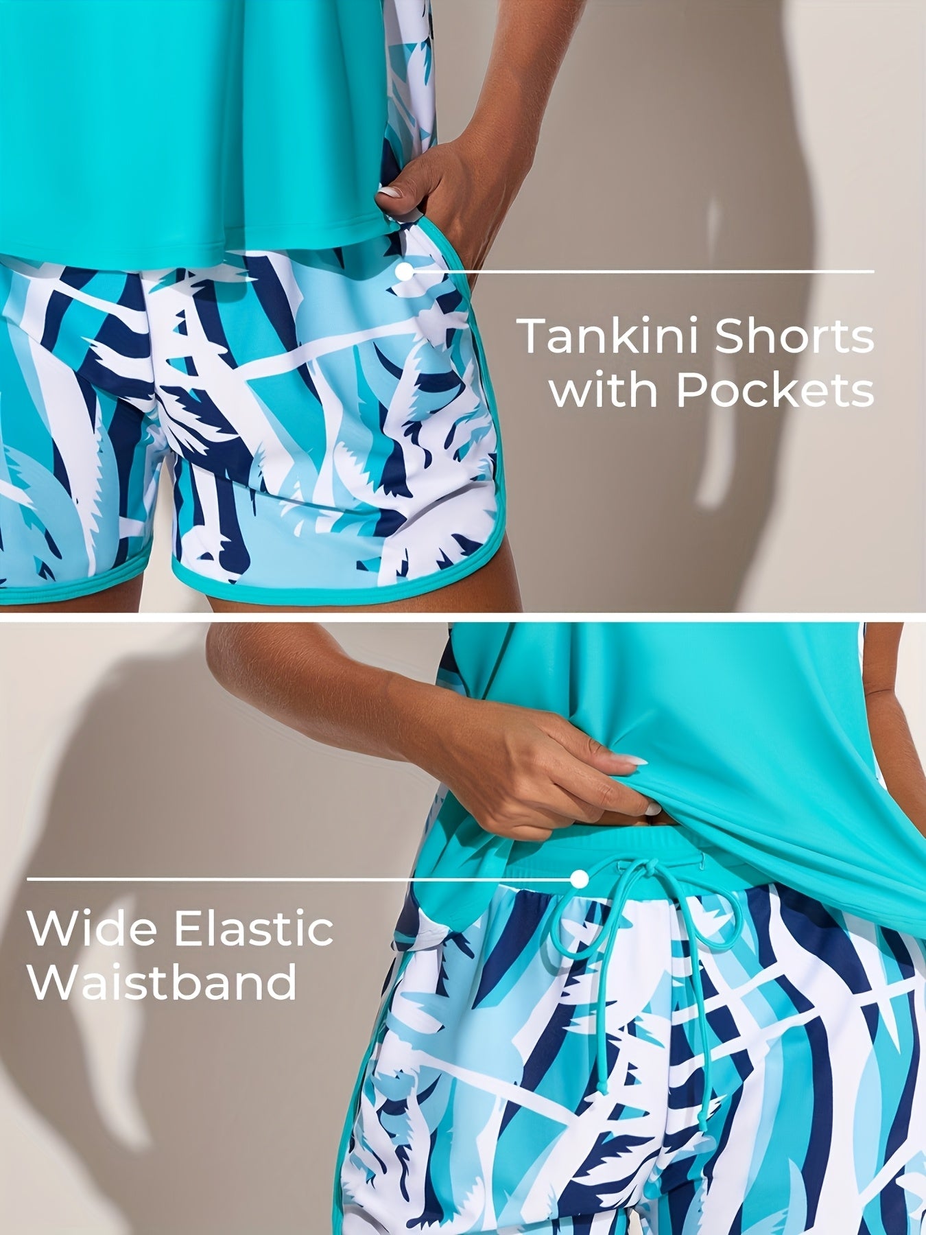 Blouson Tankini Swimsuits for Women 2025 Tummy Control 2pcs Bathing Suits with Y Pockets Swim Shorts