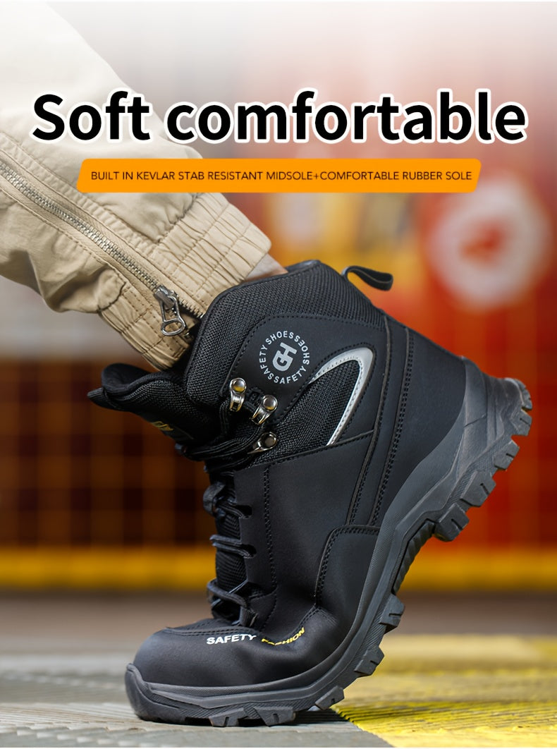 Men's Heavy-Duty High-Quality Work Boots with Steel Toe - All-Terrain Traction Rubber Sole, Cushioned Insole and Arch Support - Four-Season Construction, Industrial, Farm and Outdoor Boots - Ideal for Construction, Warehousing, Gardening, Hiking