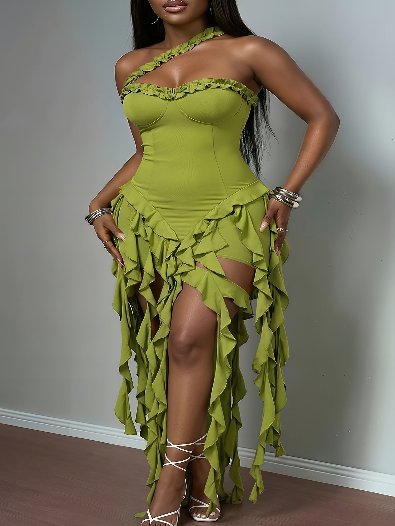Plus Size, Large Size Black Ruffle Trim Midi Dress | Chic Outfit for Date Night & Summer Soirees