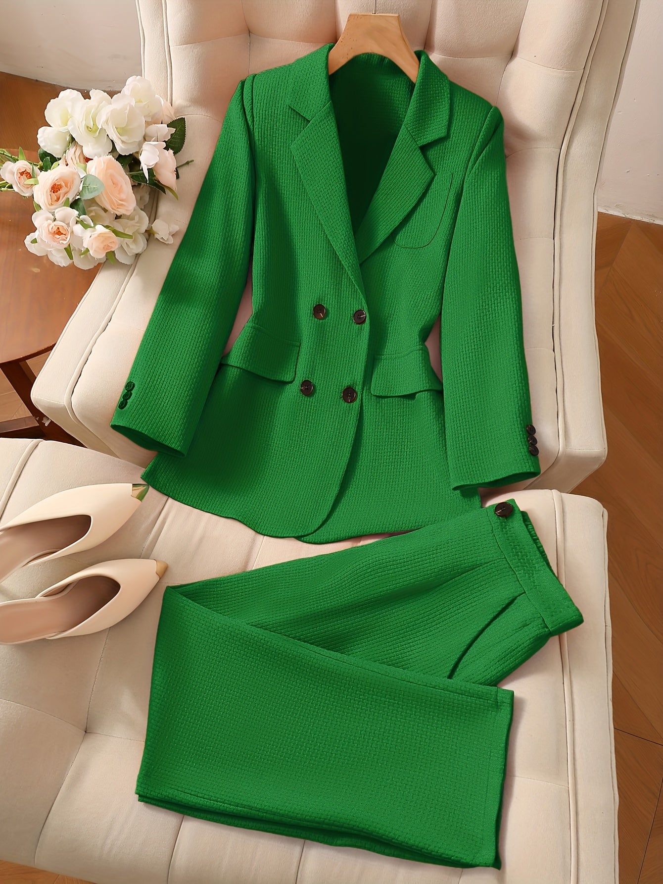 Solid Color Single Button Long Sleeve Single-Breasted Waistcoat Suit Pants Two-Piece Set