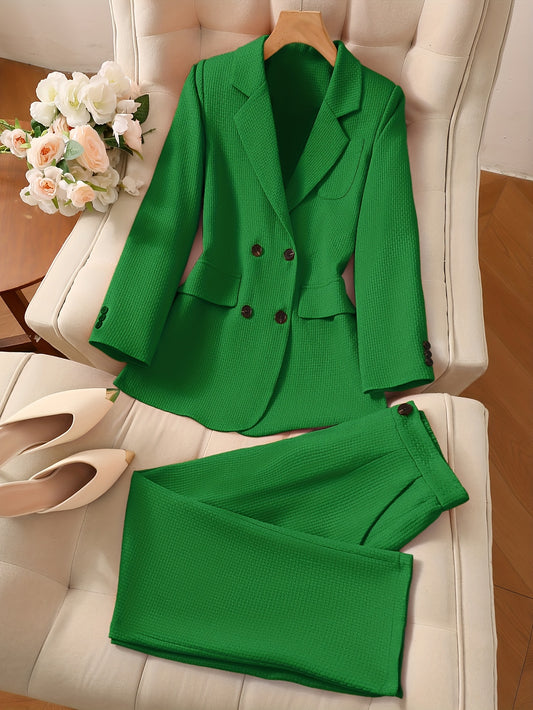 Solid Color Single Button Long Sleeve Single-Breasted Waistcoat Suit Pants Two-Piece Set