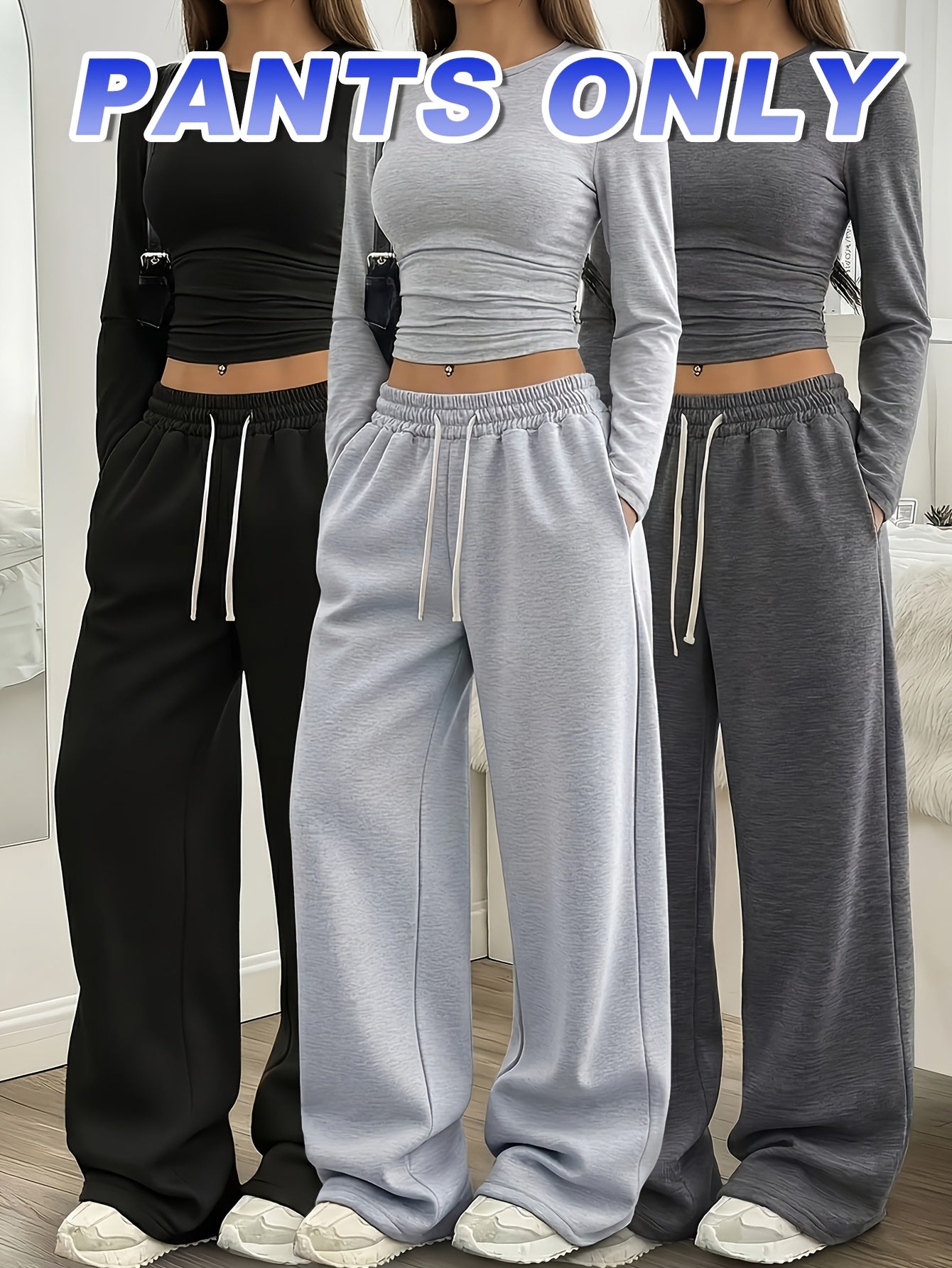 3pcs Spring And Summer Trendy Versatile Long Pants [Soft Joggers] Sizes Run Large, It Is Recommended to Choose One Size Smaller. Women's Soft Joggers - Loose Fit, Elastic Waistband with Drawstring, Double Side Pockets - Machine Washable