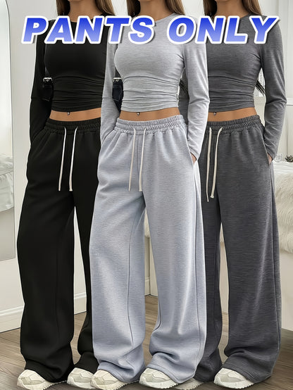 3pcs Spring And Summer Trendy Versatile Long Pants [Soft Joggers] Sizes Run Large, It Is Recommended to Choose One Size Smaller. Women's Soft Joggers - Loose Fit, Elastic Waistband with Drawstring, Double Side Pockets - Machine Washable