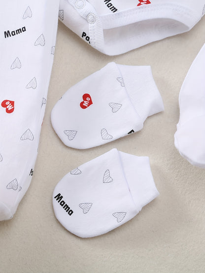 This 8pcs Soft Spring And Summer Set Is Suitable For Boys' And Girls' Clothing And Accessories With Heart Letters And Floral Patterns, Including Trousers, Hats, Bibs, Socks, Pants, Jackets And Tops, And Is Ideal For Outdoor Home Wear