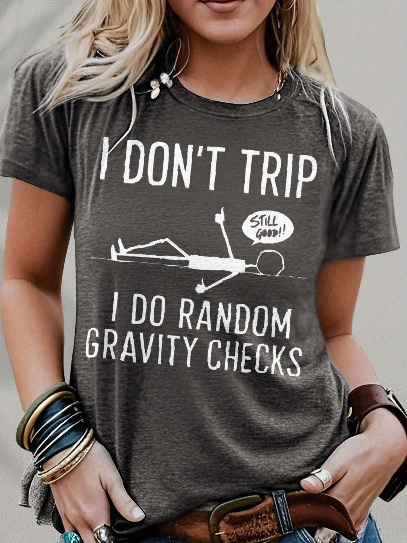 Funny 'Random Gravity Check' Graphic T-Shirt- Unique Humorous Design Suitable for Casual Wear, Perfect for Comedy Enthusiasts and Fashion Outfits, Blend T-Shirt