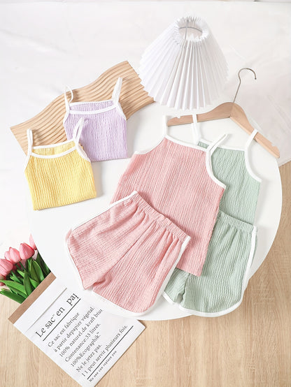 8pcs Girls Summer Camisole Vest 2pcs Tops + Pants Set Summer New Baby Thin Shorts Holiday Gift Party Girl's Clothes Children's Clothing, Perfect for Outdoor