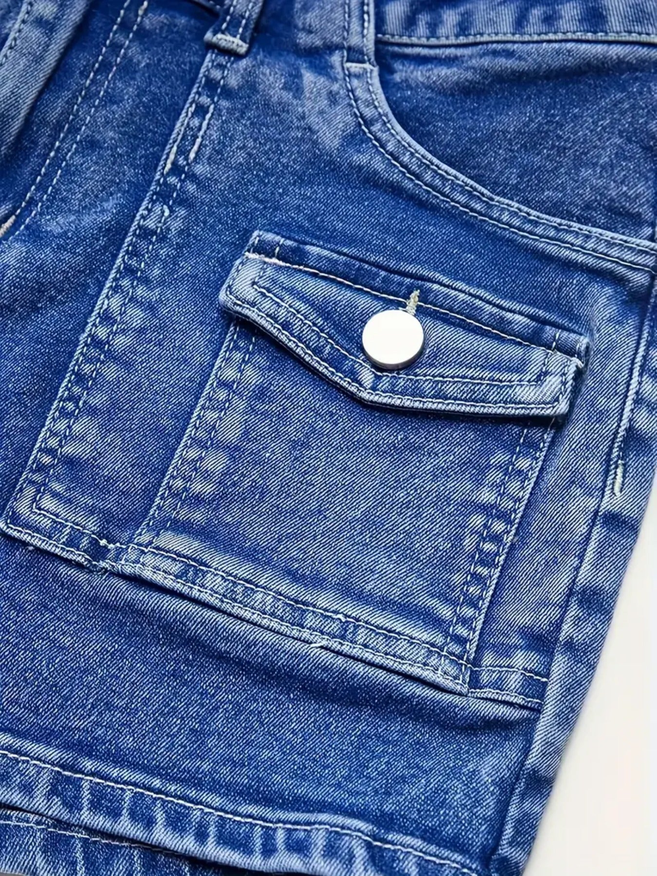 Women'S Stretch Denim Shorts, Elegant And Sexy Cargo Style Shorts, Classic Blue High-Waisted Stretchy Slim Fit That Makes Legs Look Longer, Multiple Pockets, Perfect for Spring And Summer