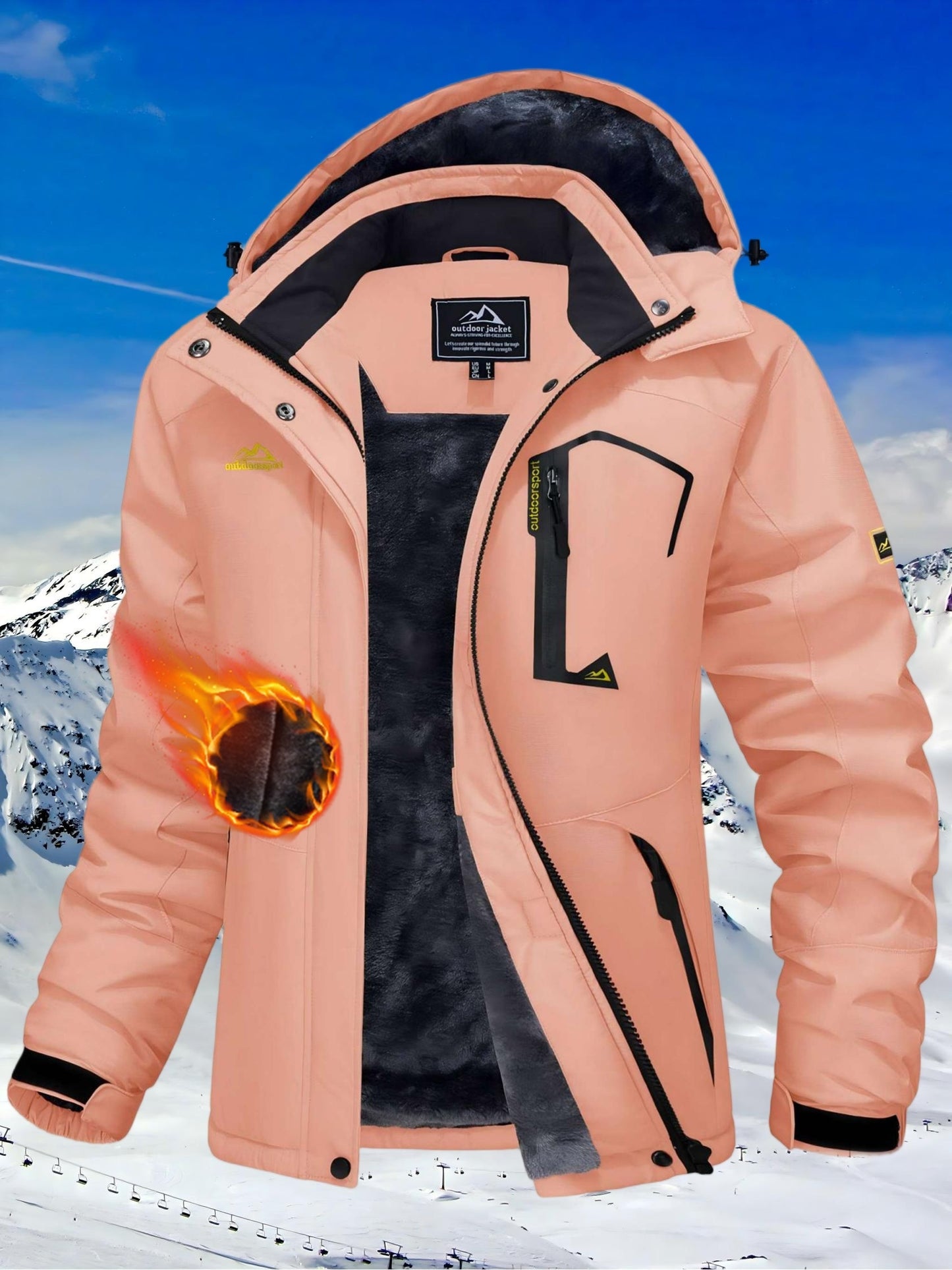 [Winter Jacket for Women]Women'S Ski Snowboard Jacket Thermal Fleece Insulated Snow Jacket Casual Work Jacket Coat Windbreaker Parka 4 Pockets Camping Snow Jacket Warm Winter Hiking Fleece Lined Jacket
