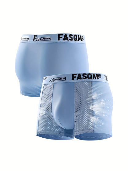 Random Set Of 6 Men's Stylish And Comfortable Boxer Briefs, Featuring Breathable Mesh Patches And Stretchy Fabric. Available In Casual Solid Colors Like Green, Sky Blue, Black, And Deep Gray, with A Contrasting Letter Print On The Waistband.