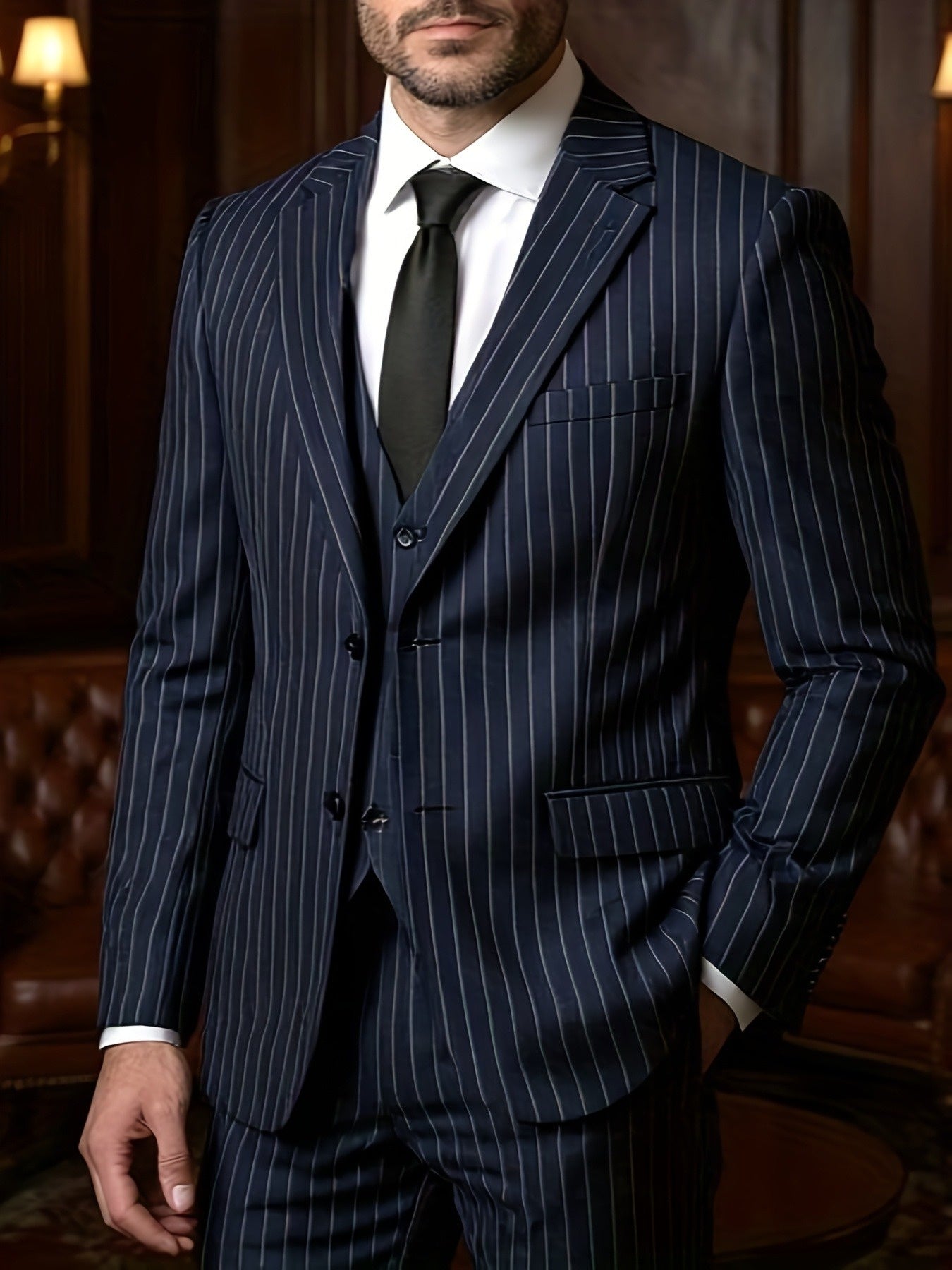 [New Men's 3pcs Suits] 3pcs New Men's Suits - Vertical Striped Suit Jackets, Vests, Pants - Two-button, Suitable for Weddings, Business Banquets, Parties, Daily Wear Valentines Gifts for Men