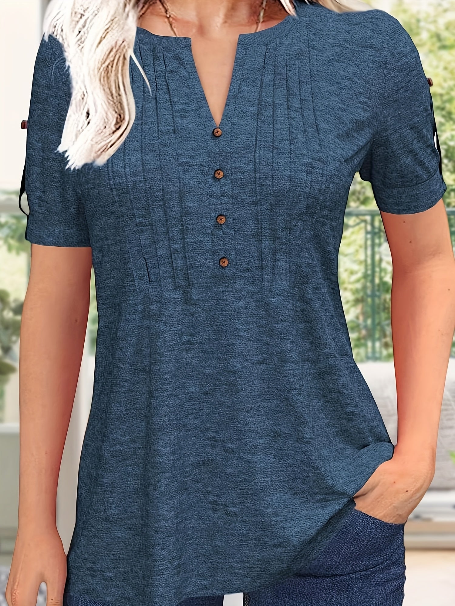 Women's Green Viscose V-Neck Pleated T-Shirt - product view 27