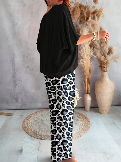 Women's Two-Piece Pants Set - Graphic Print Casual Look 9013