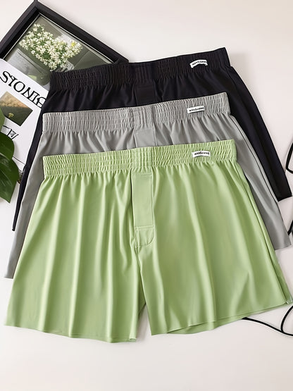 3pcs of New Men'S Polyamide Shortie Pants with Medium Stretch, Solid Color, Lycra Blend, Daily & Casual Wear, Loose Fit, Woven Fabric, 170 g/m虏 Weight