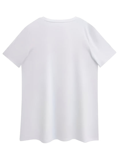 Ladies' Fashion V-Neck T-Shirt Solid Color Casual Loose Basic Top
