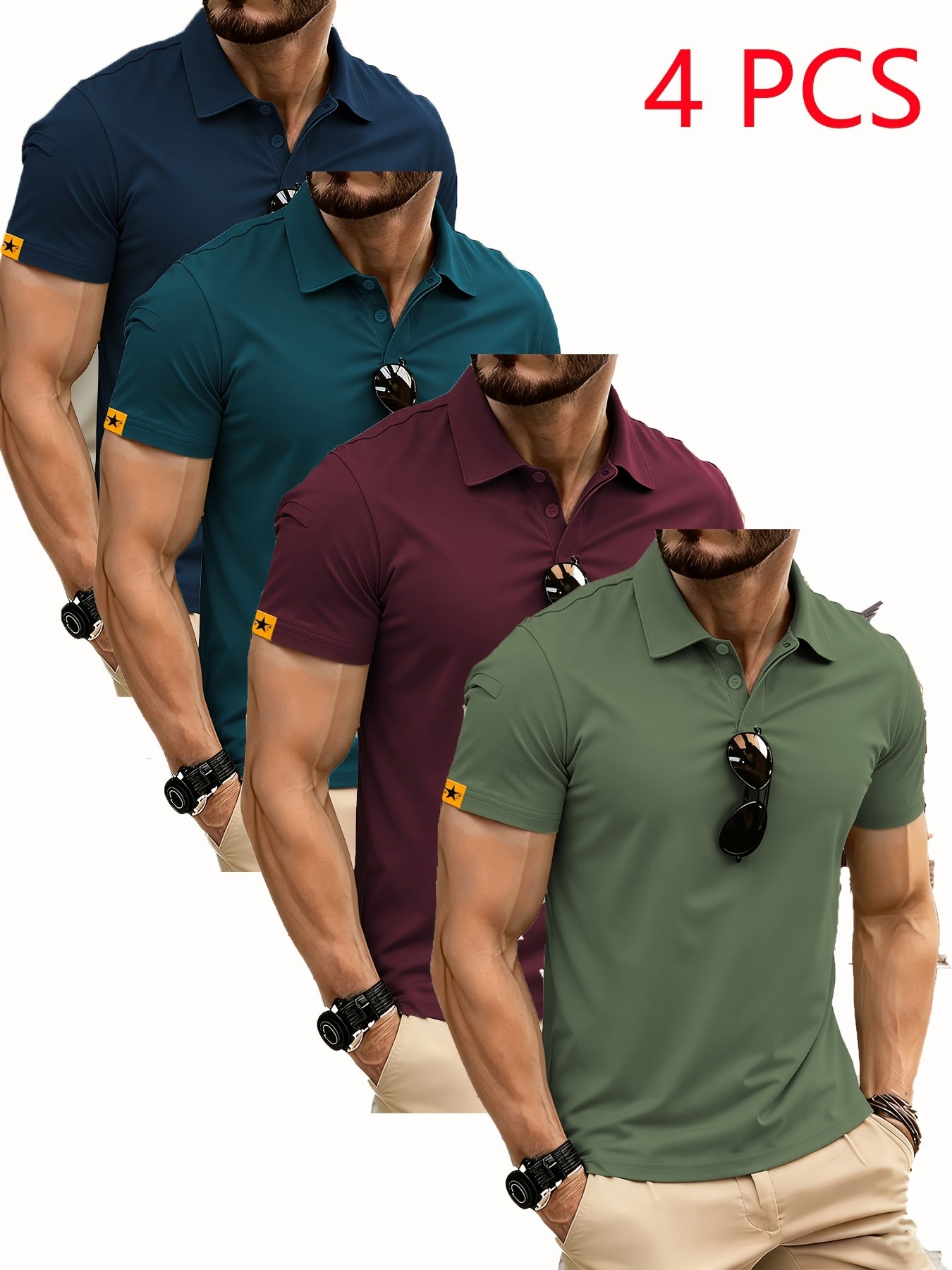 Men's Blue Navy Green Red Polyester Short-Sleeve T-Shirt - product view 10