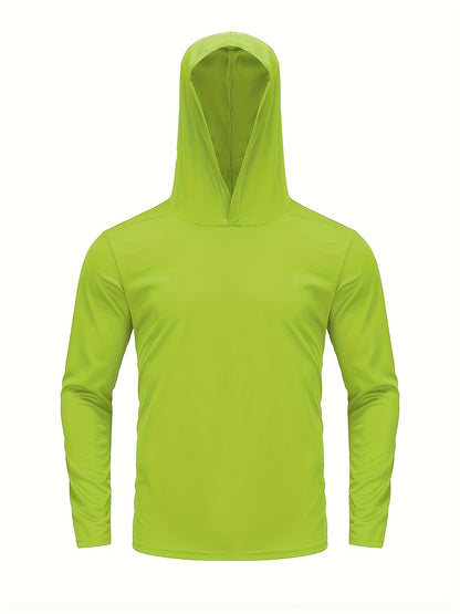 5pcs Men's Hooded Long-sleeved Quick-drying Clothes, Breathable Ice-sensitive Technology Fabric, Moisture-absorbing And Sweat-wicking, Outdoor Sports And Fitness, And Windproof